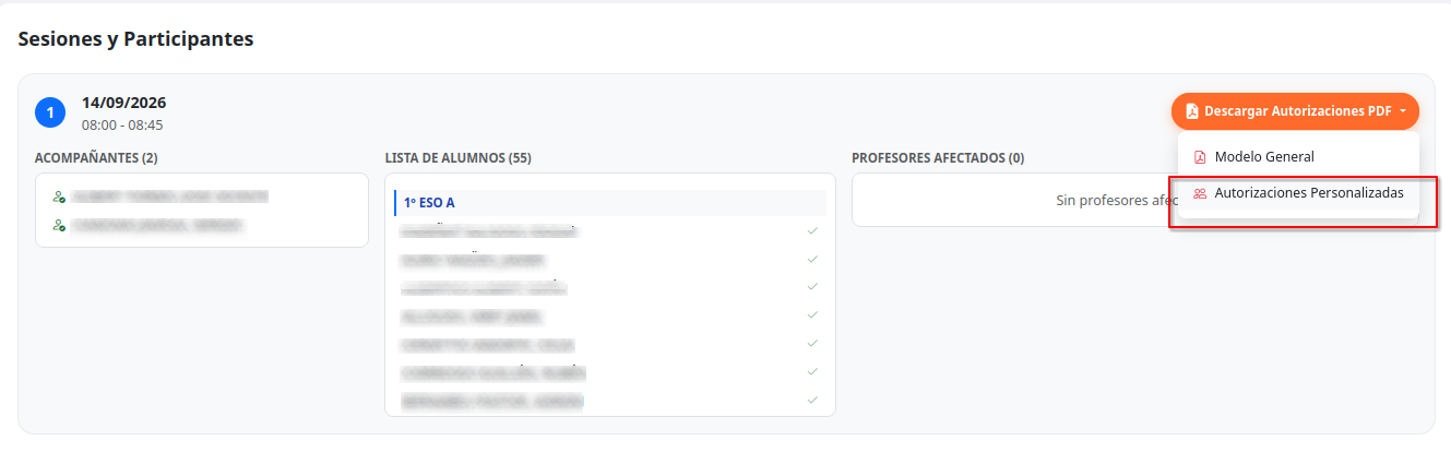 Descarga de autorizaciones en sesiones programadas