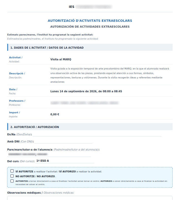 Modelo de autorización rellenada